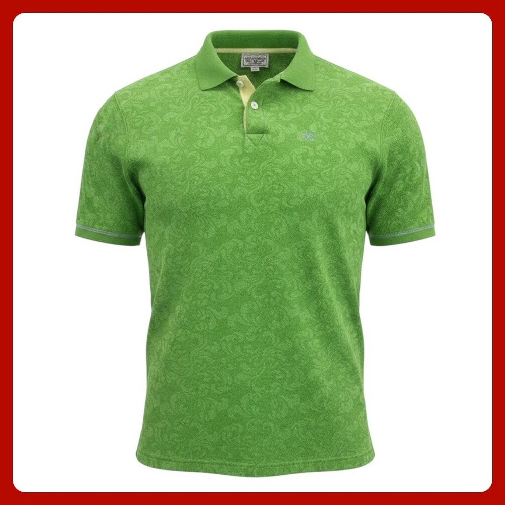 Phat Farm Terry Cloth Polo Shirt Men Medium Big Tall Green Towel Filigree Beach